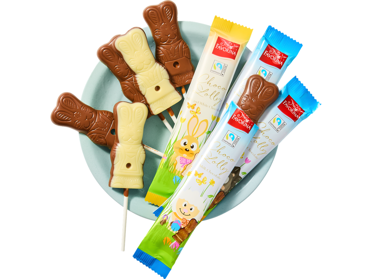 Favorina Velykų kiškių ledai ir šokolado batonėliai.