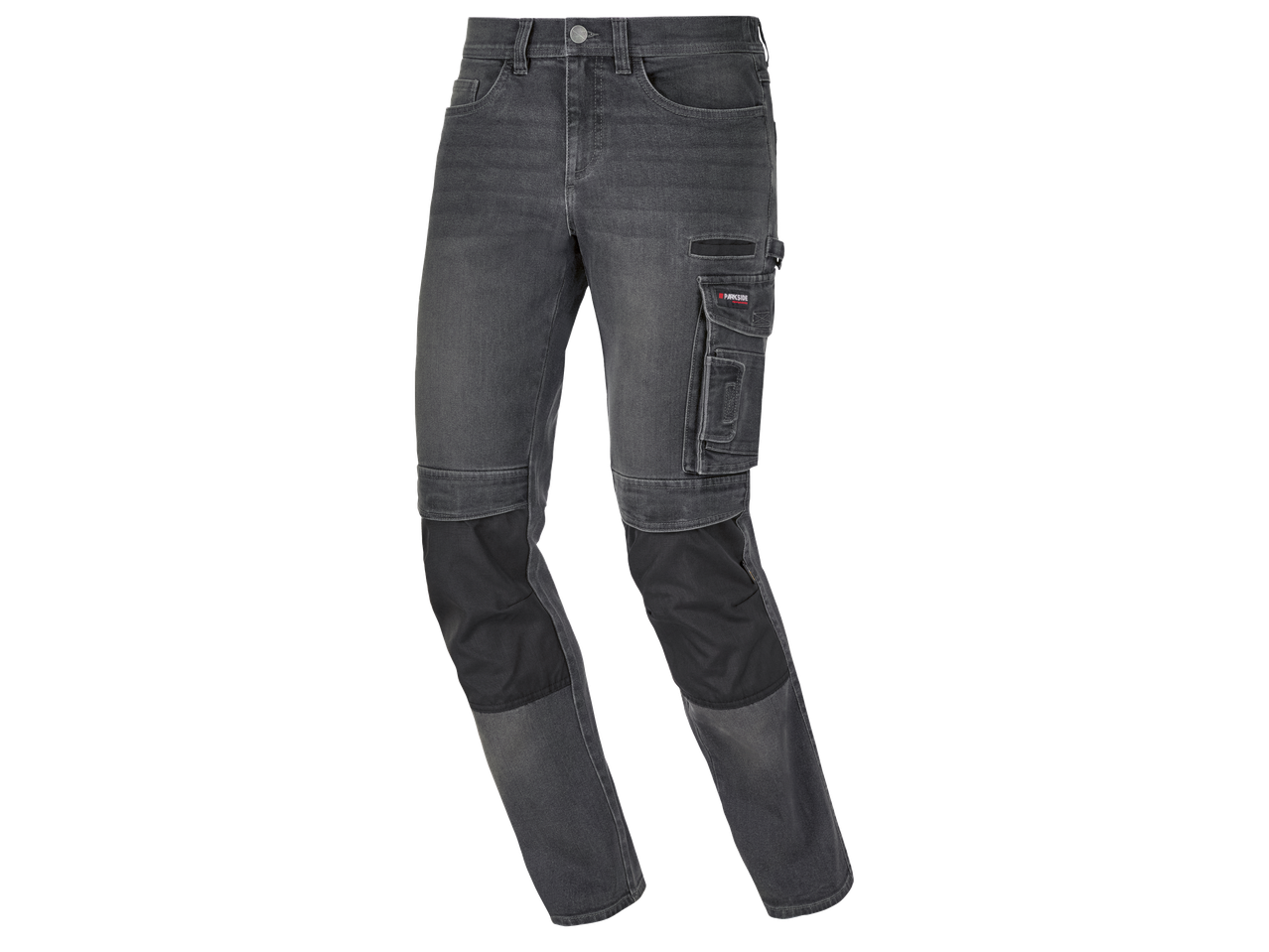 Мъжки сиви работни панталони с джобове и подсилени колене.