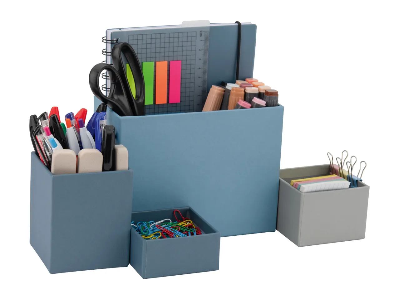 Desk organizer set with various office supplies