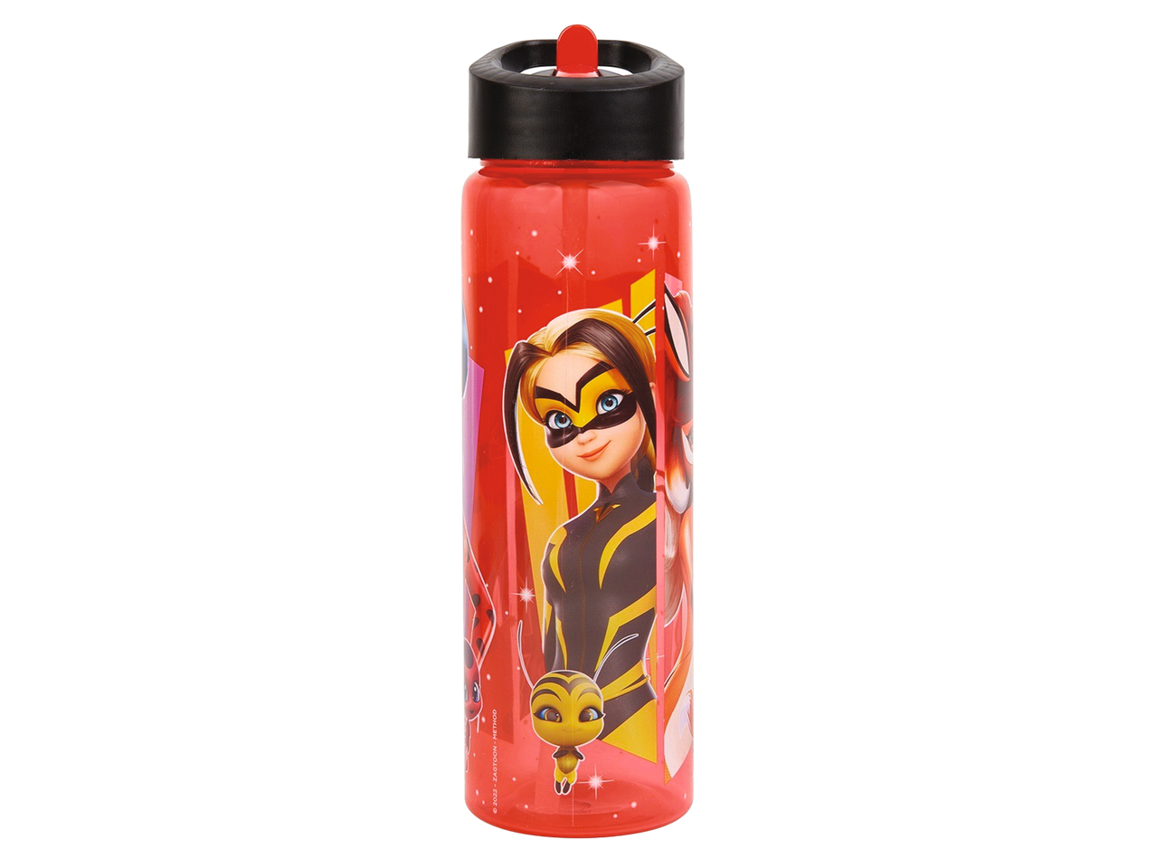 Miraculous Ladybug-themed water bottle with a flip-top lid.