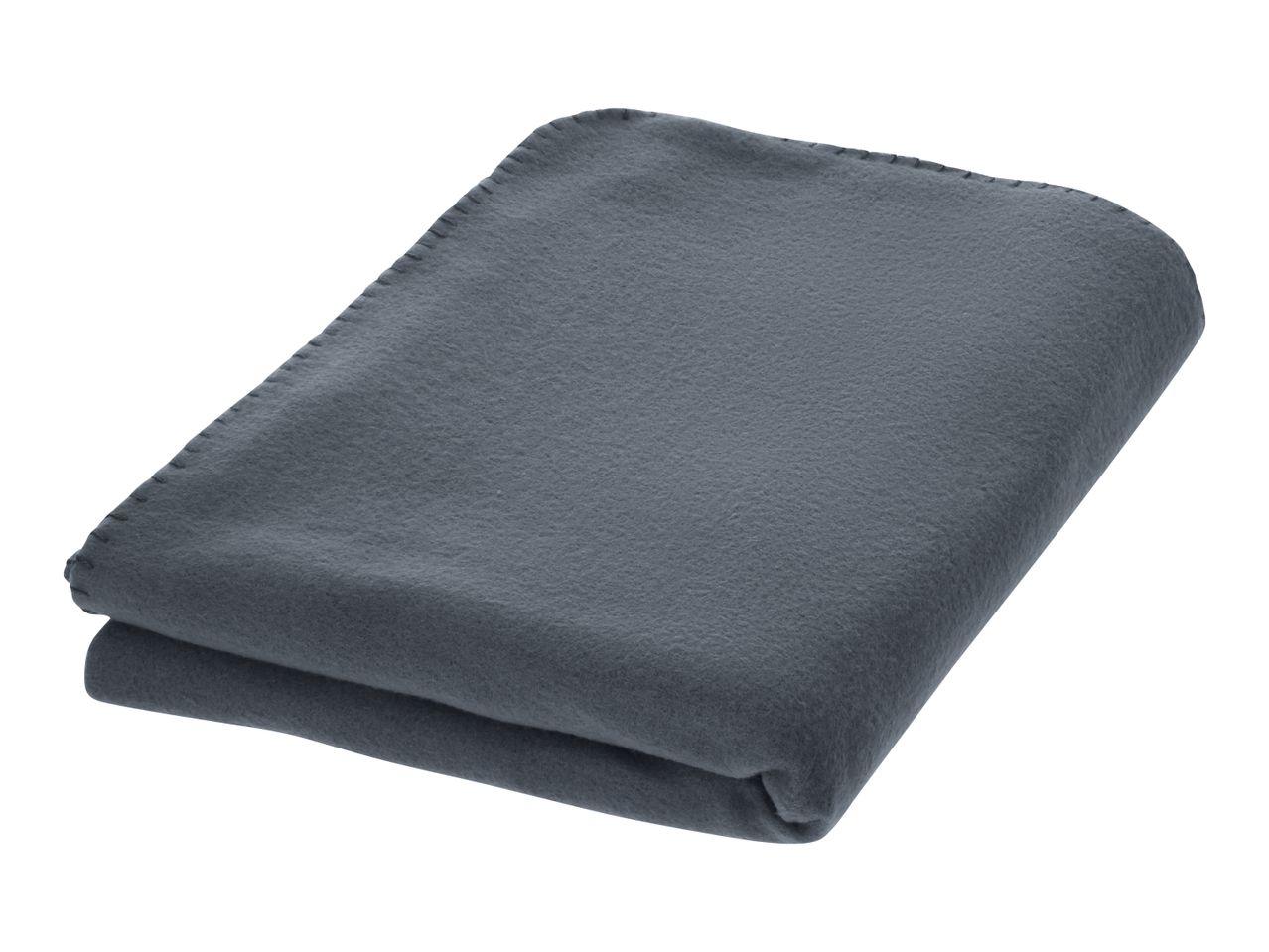 Folded grey fleece blanket with stitched edges