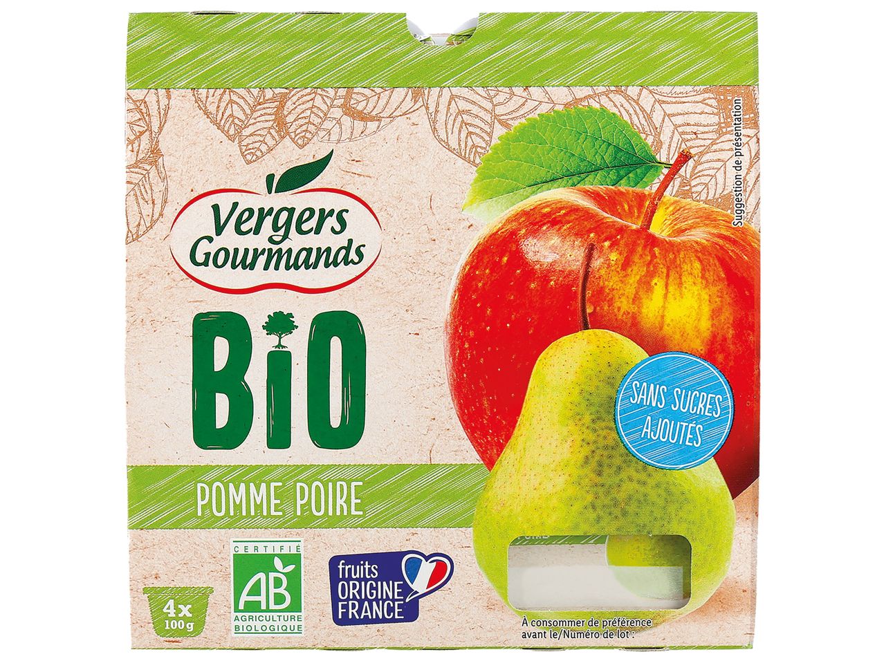 Compote pomme Bio sans sucres ajoutés en vente chez Lidl