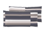 Two striped pillows in shades of grey, white, and beige.
