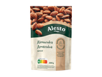 Amêndoas em um saco, com Nutri-Score A e texto sobre proteína natural, fibra e magnésio.