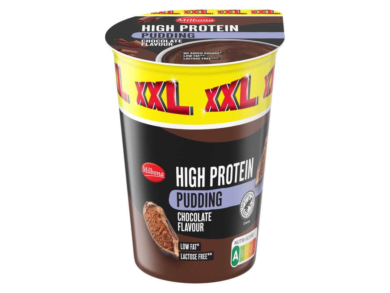 Milbona XXL High Protein Chocoladepudding, vetarm, lactosevrij, Nutri-Score A
