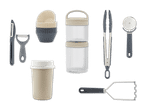 Küchenhelfer-Set mit Aufbewahrungsbehältern und Grillzubehör.