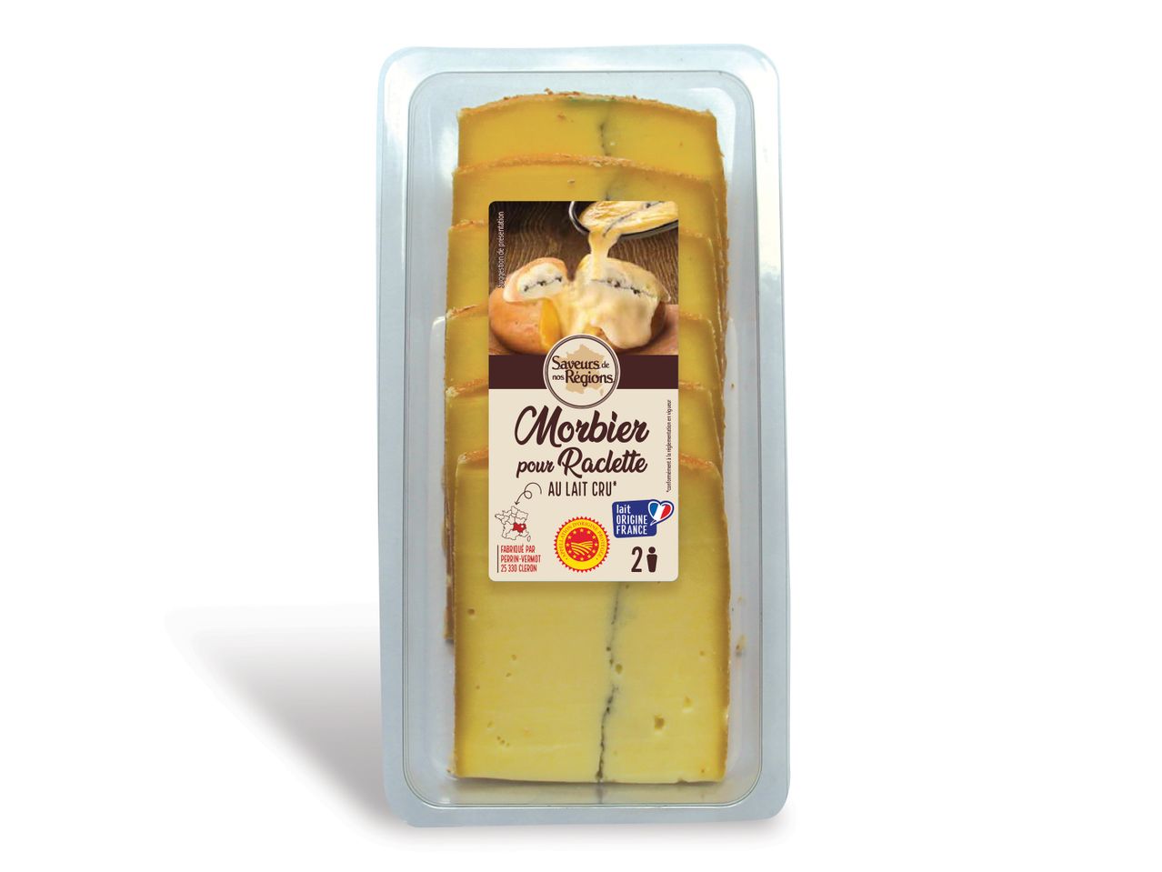Tranches de Morbier pour raclette, marque Saveurs de nos Régions.