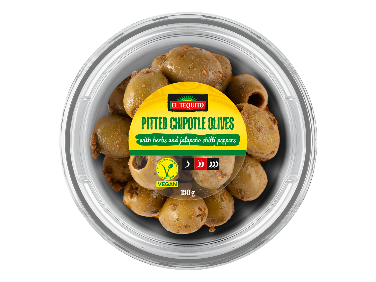 El Tequito pitted chipotle olives with herbs and jalapeño peppers.