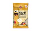Gul emballage med frugtstænger til børn, med dadler, mango og vaniljesmag, uden tilsat sukker og rig på fibre.