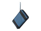 Blue rectangular travel organizer with black straps and a small loop handle.