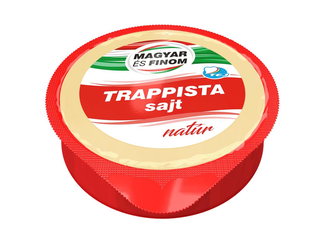 Trappista sajt, piros csomagolásban, magyar felirattal.
