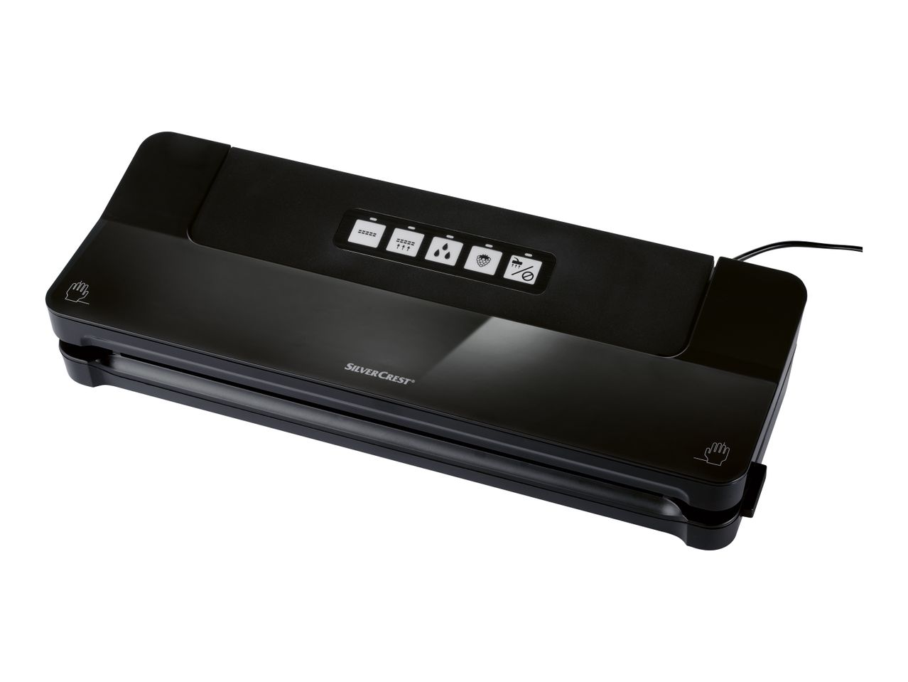 A black Cuisinart vacuum sealer sits on a white background.