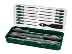 Parkside file set with assorted needle files and two larger files in a green plastic case.