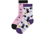 Pink and white socks with witch cats and animal paw prints