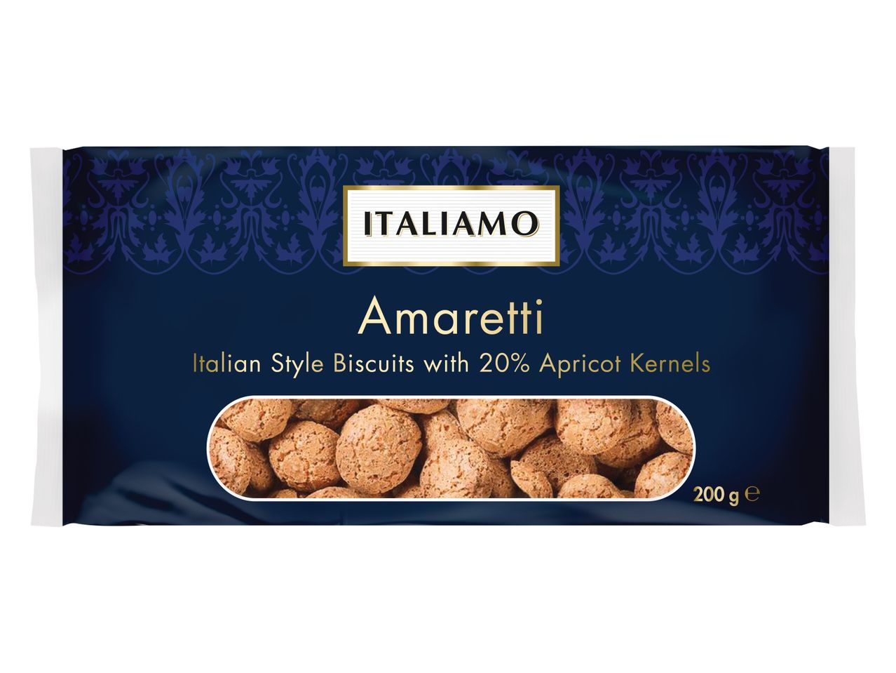 Μια συσκευασία από ιταλικά μπισκότα αμαρέτι με 20% κουκούτσια βερίκοκου, 200γρ.