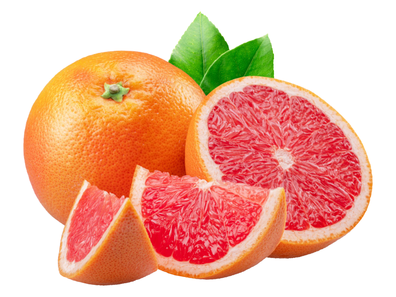 Greip, terve ja viilutatud, roheliste lehtedega