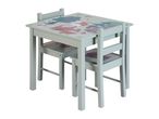 Light green children's table and two chairs with forest animal illustrations