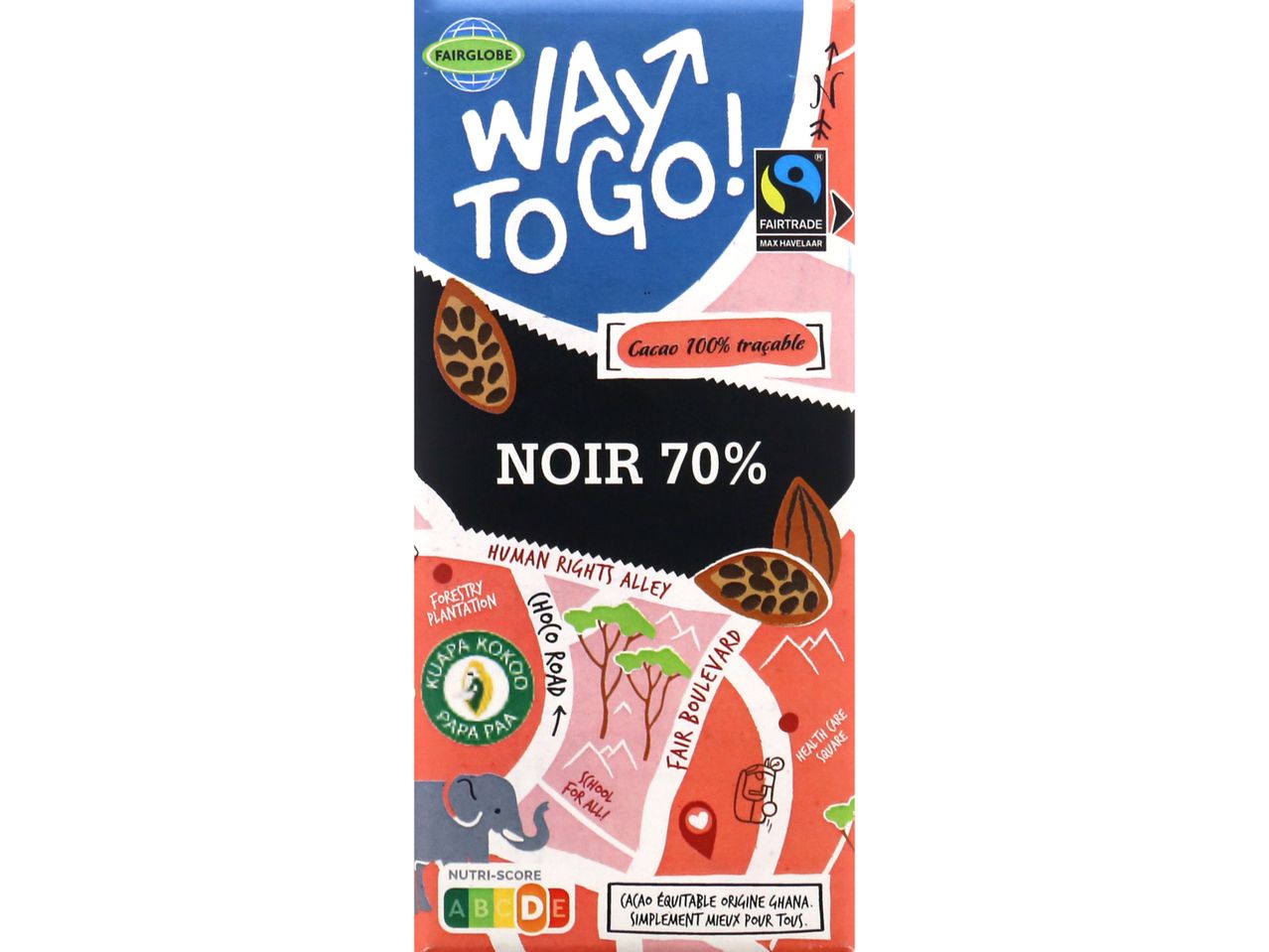 Chocolat noir Fairglobe Way To Go! 70%, Fairtrade.