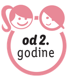 Pečat s natpisom 'od 2. godine' i ilustracijama dječaka i djevojčice.