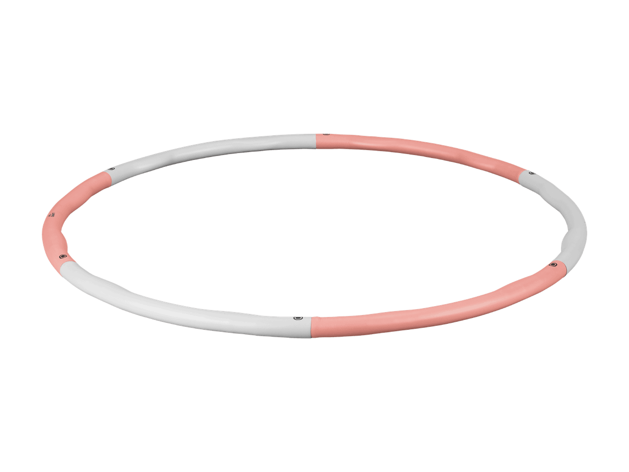 Cerceau de hula hoop blanc et rose avec des sections segmentées.