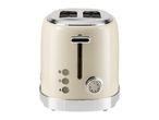 Cream-colored toaster with two slots and chrome accents