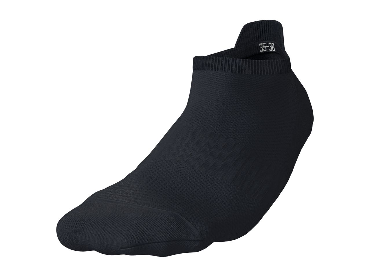 Single black ankle sock with size 35-36 visible on the heel.
