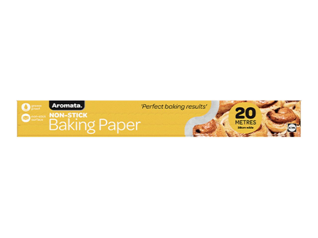 Aromata Non-Stick Baking Paper, 20 metres, with cinnamon rolls.