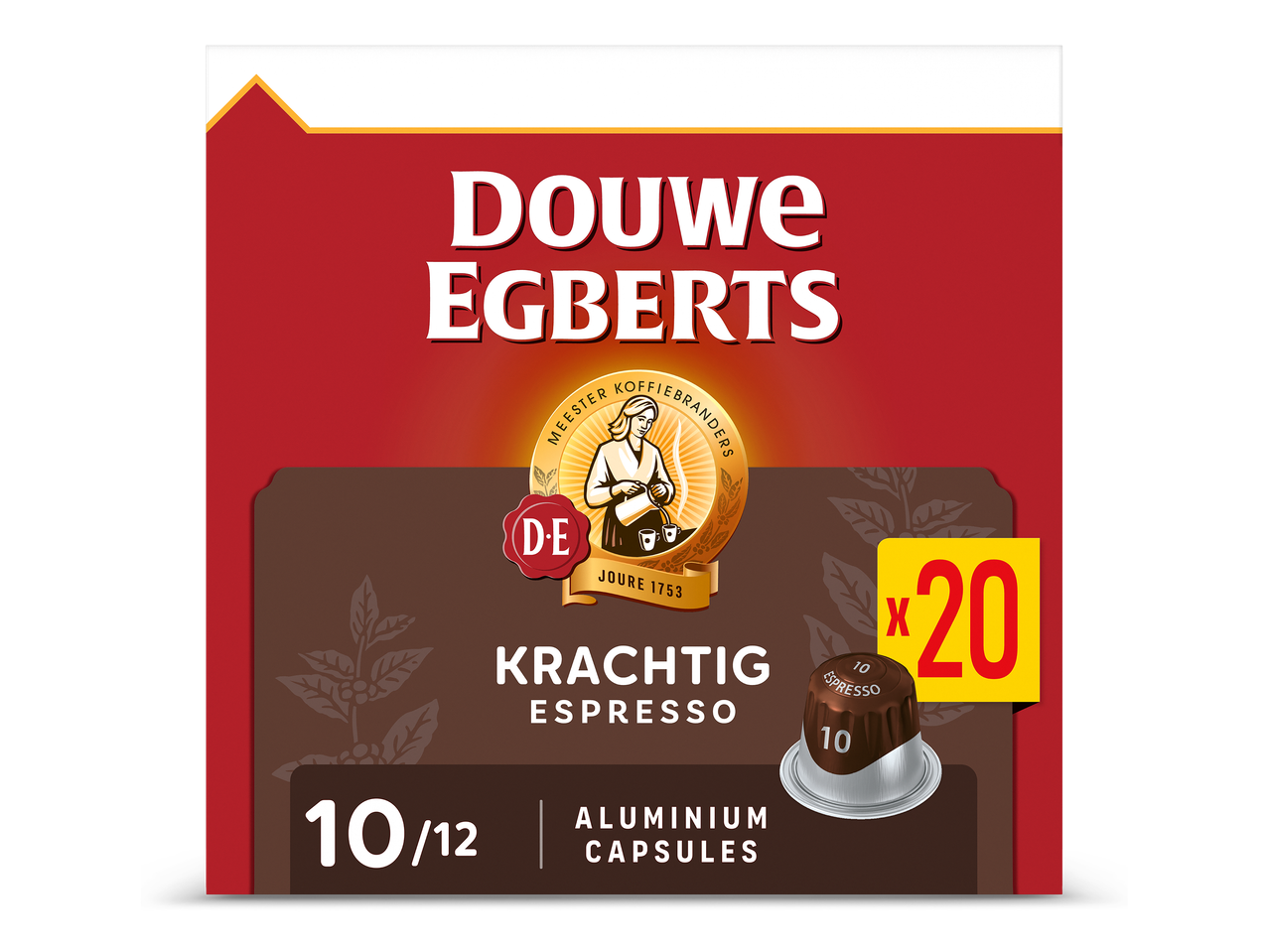 Verpakking met 20 aluminium espresso capsules, sterkte 10/12.