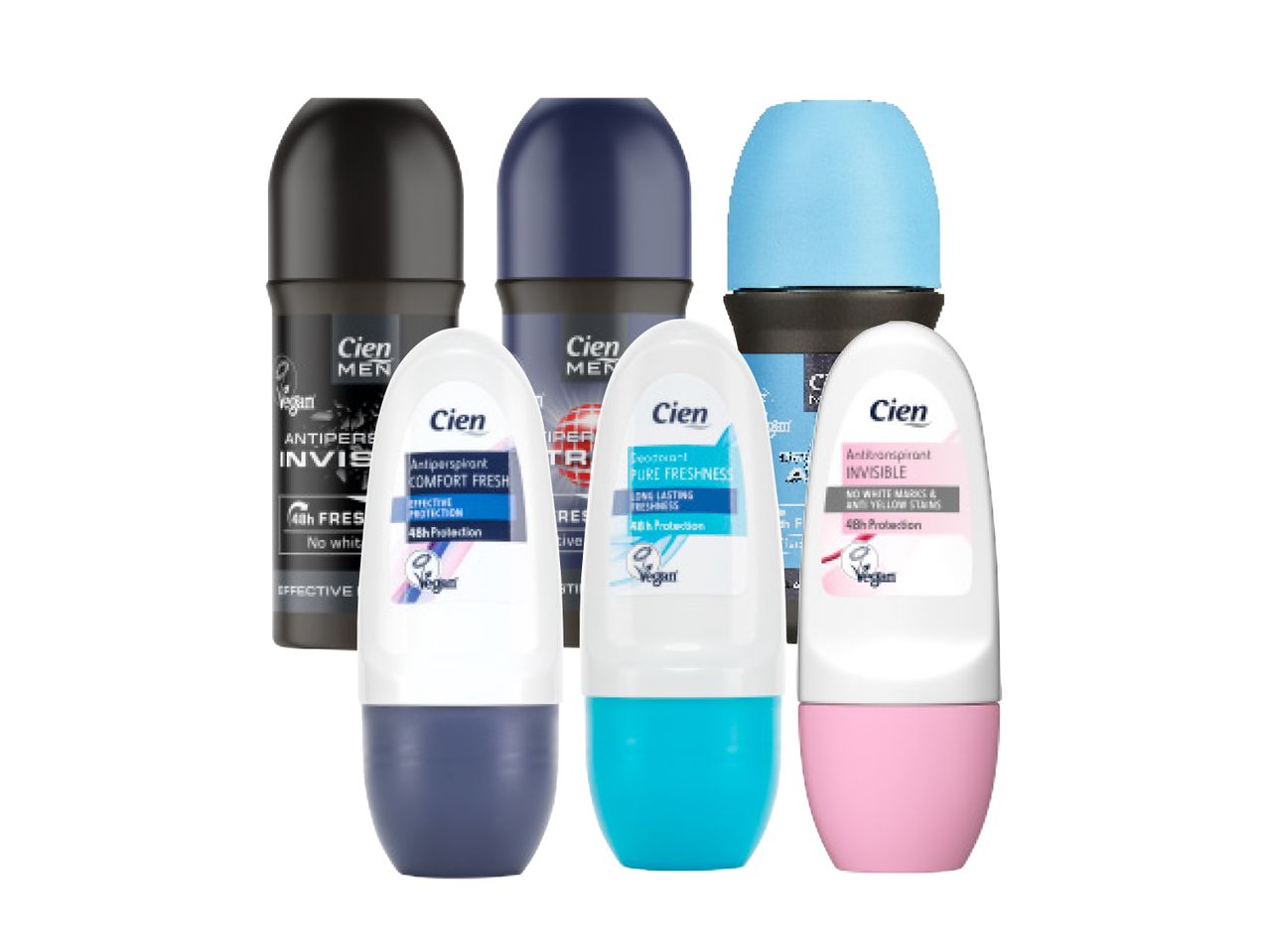 Cien dezodorantai vyrams ir moterims, įskaitant „Invisible“ ir „Comfort Fresh“.