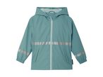 Teal rain jacket with reflective stripes