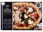 Delicious frozen pizza featuring portabello mushrooms and pancetta.