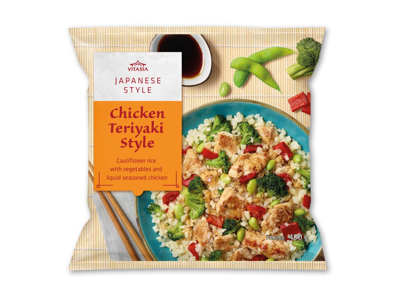 Kylling Teriyaki Style med blomkålsris og grøntsager, japansk stil, frossen 400 g.