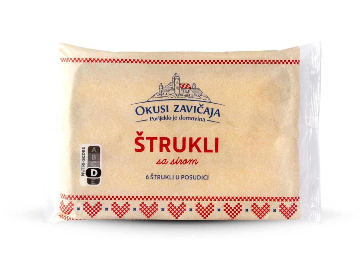Pakiranje Okusi Zavičaja Štruklji sa sirom s Nutri-Score D oznakom.