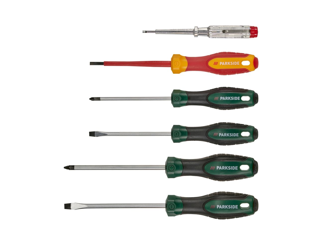 A set of Parkside screwdrivers, are displayed against a white background.