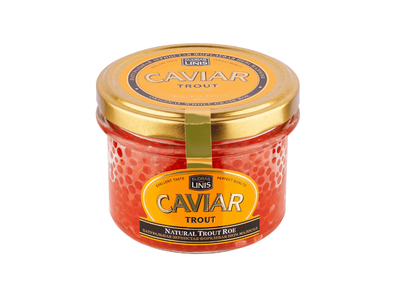 SUDRAВ LINIS foreļu ikri stikla burkā