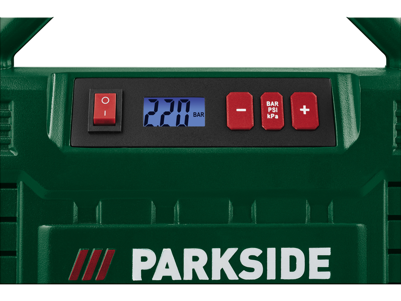 Compresor portabil PARKSIDE, cu afișaj digital 2.20 BAR și butoane de control