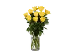 Buquê de rosas amarelas em um vaso de vidro.