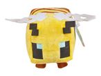 Yellow plush toy bee with brown stripes, black eyes, and light blue accents.