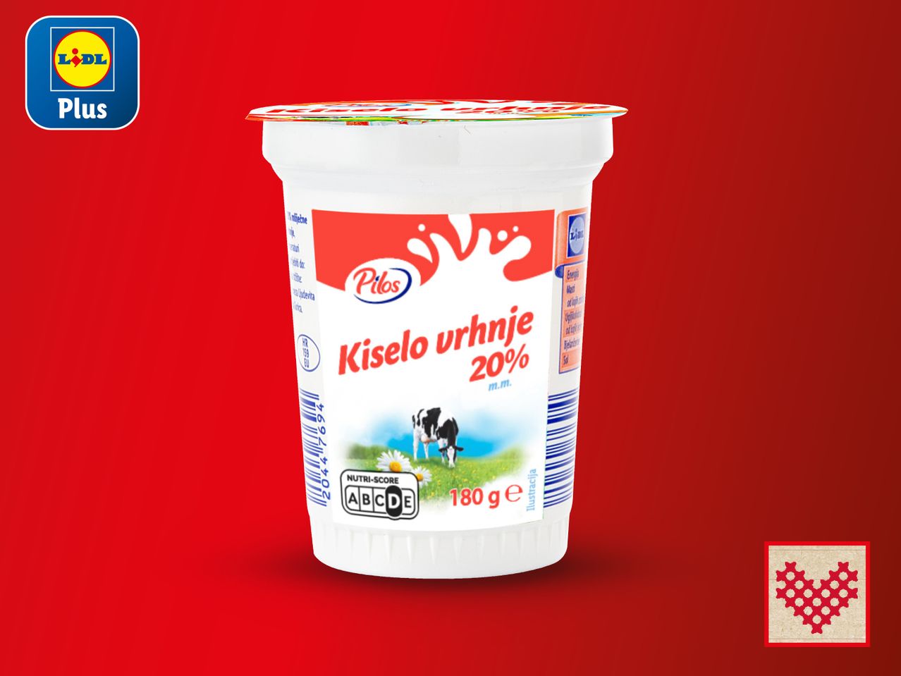 Čaša kiselog vrhnja 20% masnoće, Plus brand.