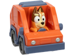 Bluey Bandit Heeler mini lenktynininkas oranžiniame automobilyje