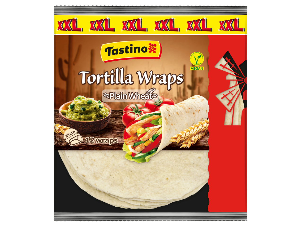 Tastino Tortilla Wraps, grâu simplu, XXL, 12 bucăți.