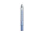 Close-up of a transparent blue gel pen.