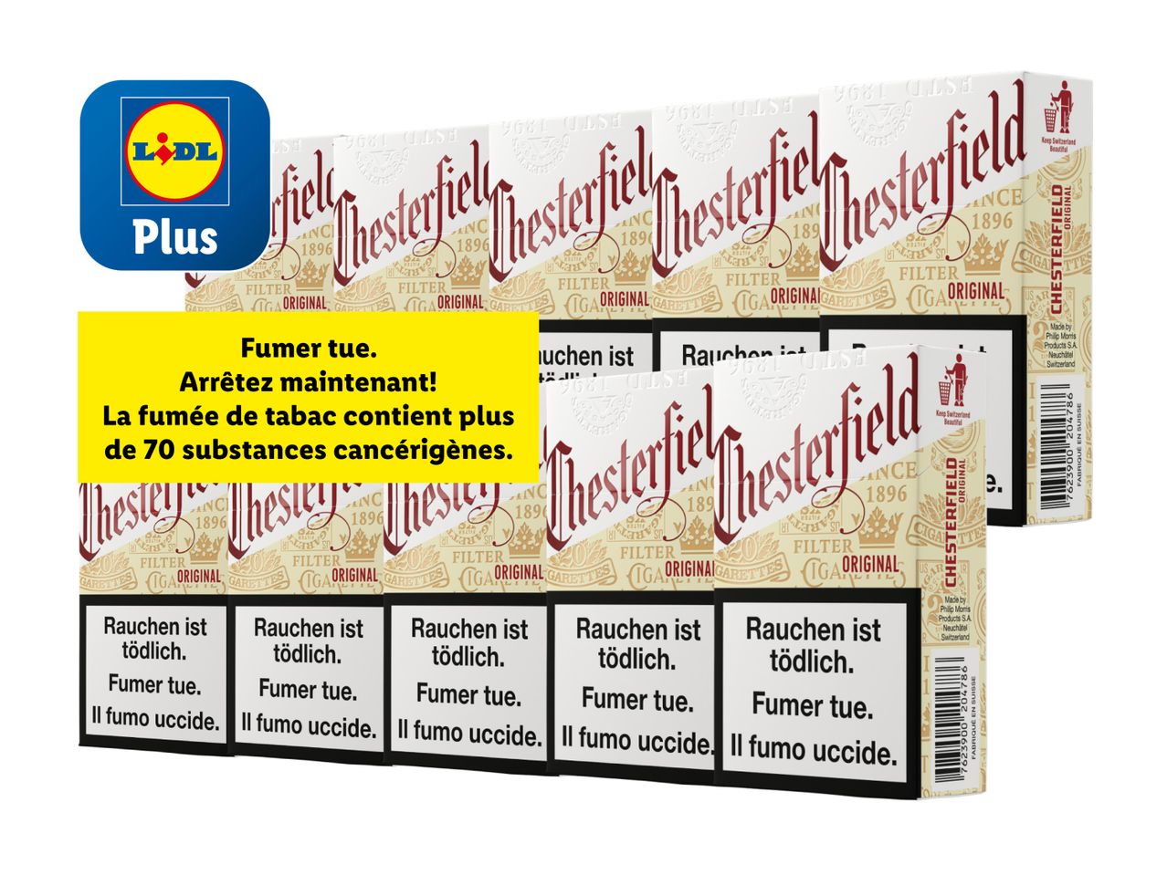 Deux paquets de cigarettes Westfield, promotion Lidl Plus.