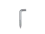 Um único gancho de parafuso de metal em um fundo preto.