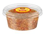Clear plastic container of classic pico de gallo, 120g, with a yellow and red label.