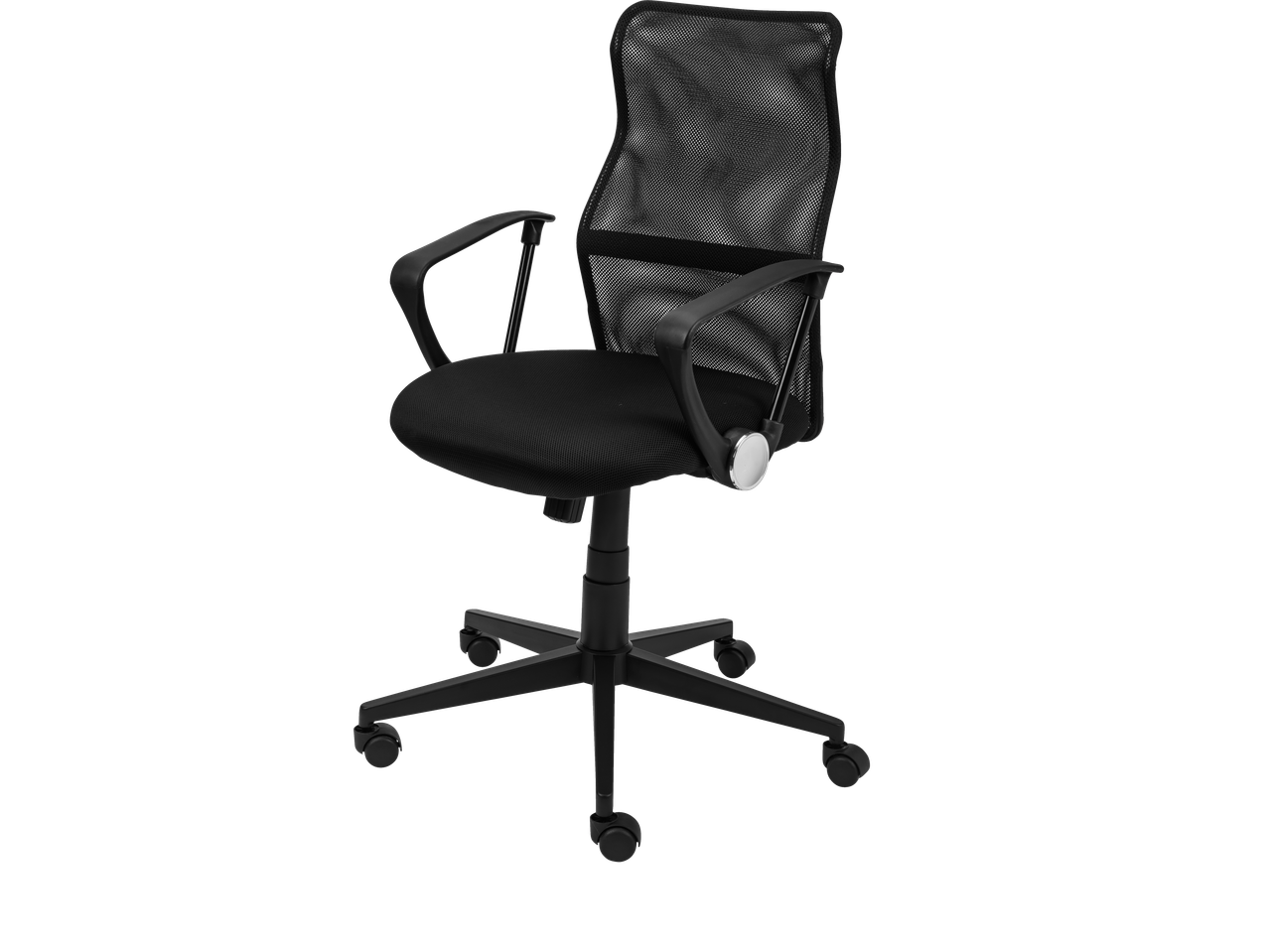 Cadeira ergonómica LIVARNO com encosto e assento em malha preta, com rodas.
