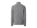 Men's grey knit cardigan, back view