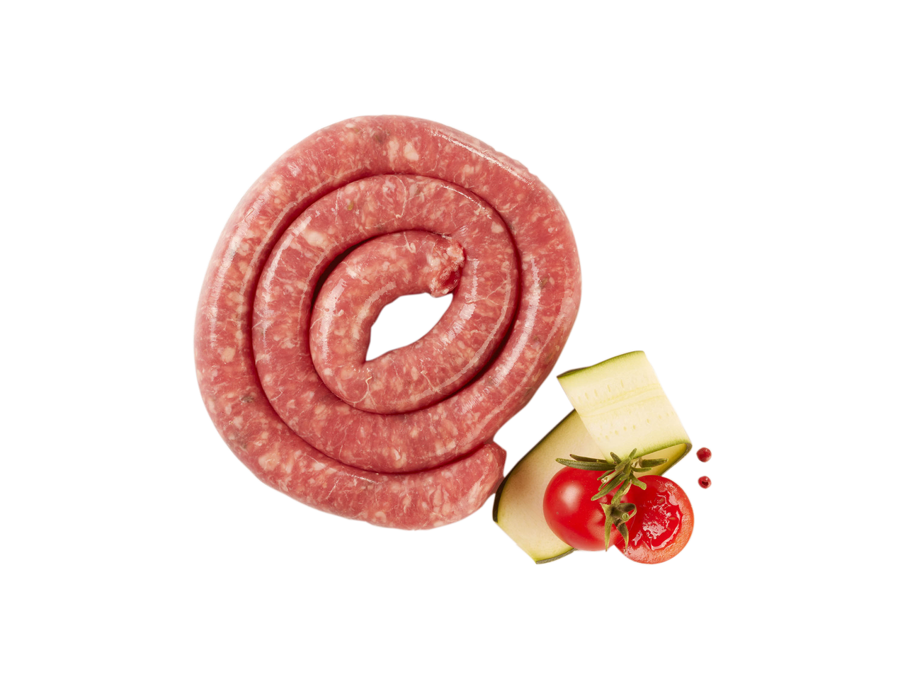 Salsiccia cruda a spirale con zucchine e pomodorini