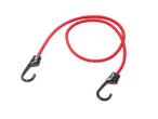 Red bungee cord with black plastic hooks.