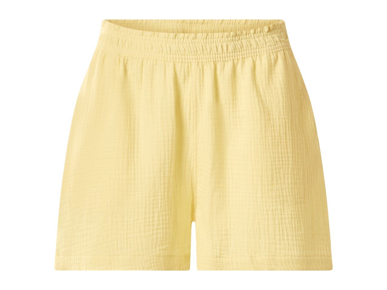 Light yellow crinkled cotton shorts with an elasticated waistband